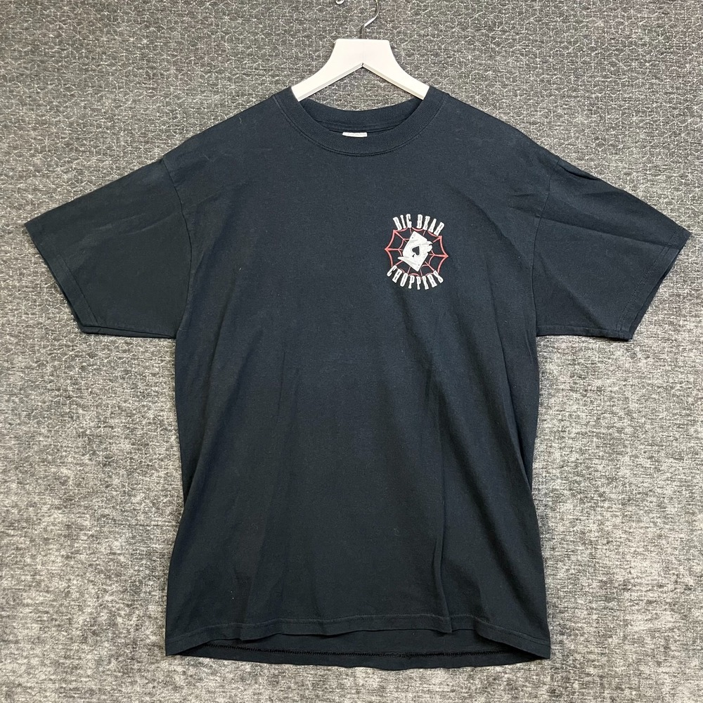 Jerzees Big Bear Choppers T-Shirt Men Large Black Good Graphic Skull Biker Tee